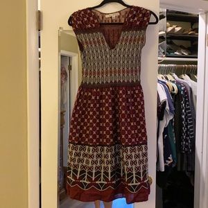 Max Studio Small burgundy, tan, black smocked dress